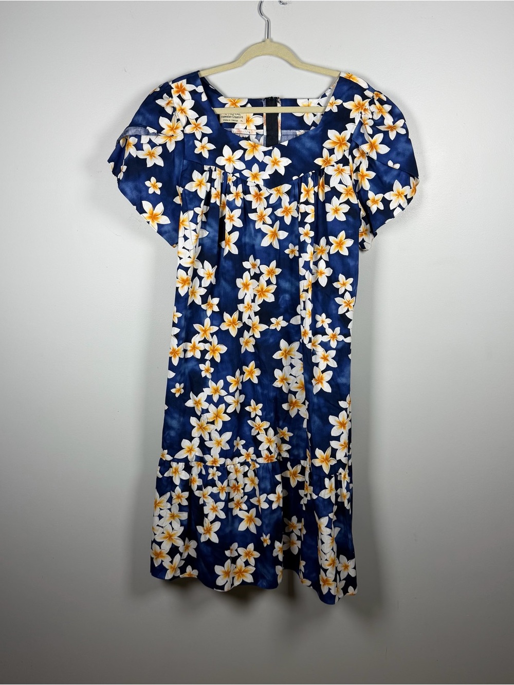 Royal Hawaiian Creations Blue Floral Midi Maxi Dress Size XL Kaftan Luau MuuMuu